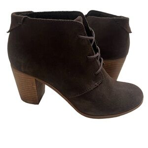 TOMS Lunata Lace Up Bootie in Chocolate Brown Suede